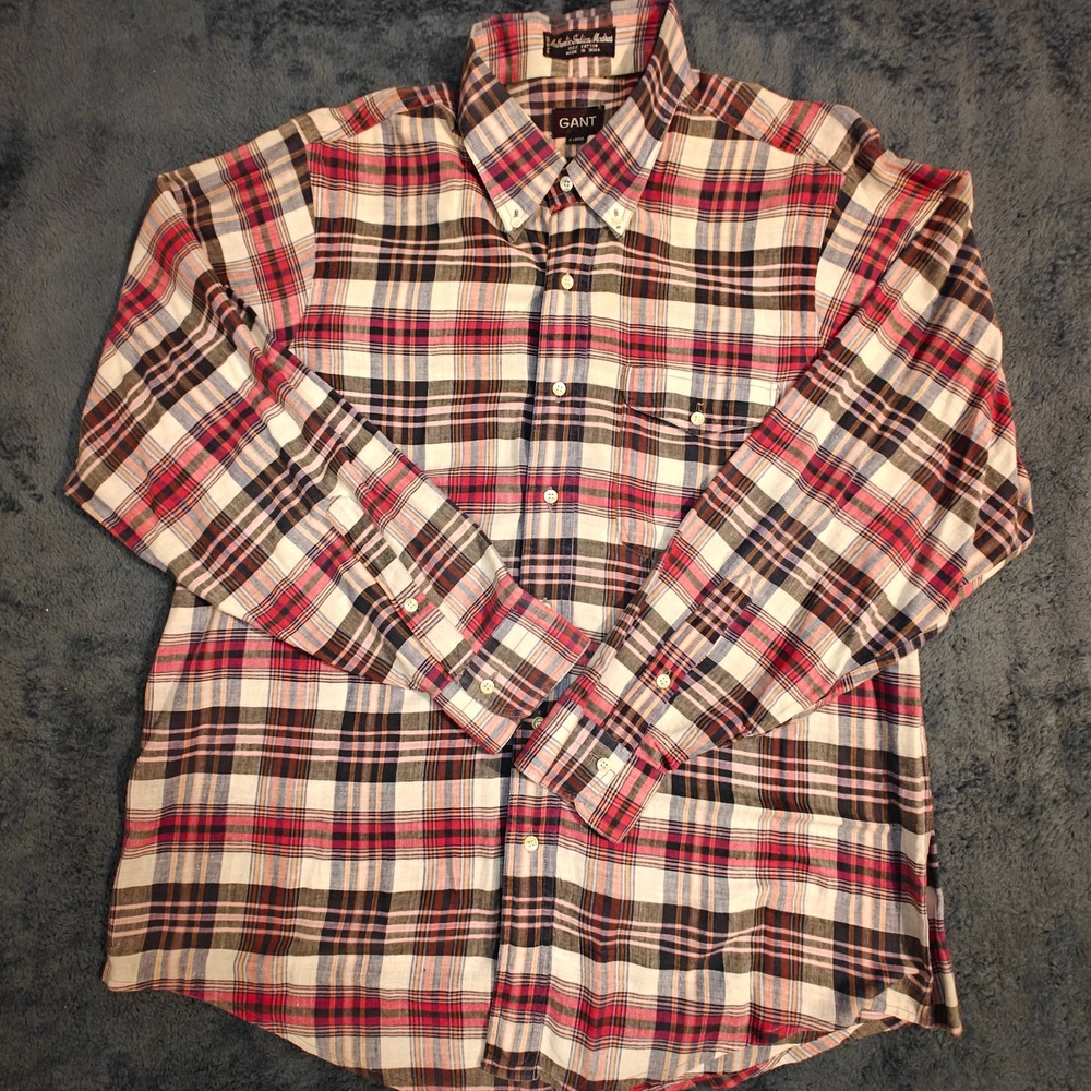Vintage Gant Authentic Indian Madras Plaid Button Down Shirt Mens XL Long Sleeve